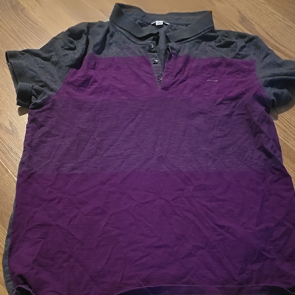 Calvin Klein Polo Shirt in Purple and Gray with Color Block Design